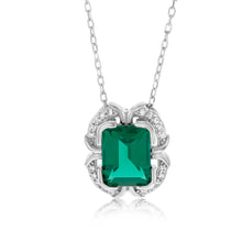 Load image into Gallery viewer, Sterling Silver Rhodium Plated Emerald And White CZ Pendant With 45cm Chain