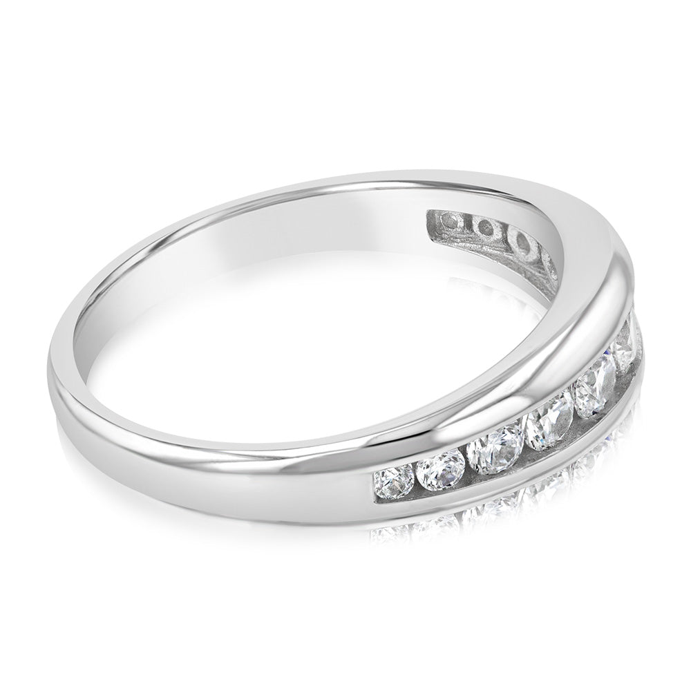 Sterling Silver Rhodium Plated Curbic Zirconia Channel Ring