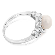 Load image into Gallery viewer, Sterling Silver Rhodium Plated White Fresh Water Pearl And Cubic Zirconia Ring