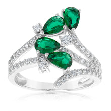 Load image into Gallery viewer, Sterling Silver Rhodium Plated Created Emerald And White Cubic Zirconia Ring