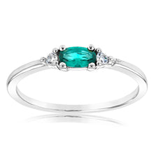 Load image into Gallery viewer, Sterling Silver Rhodium Plated Oval Created Emerald And White CZ Emerald Ring