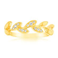 Load image into Gallery viewer, Sterling Silver Gold Plated White Zirconia Leaf Ring