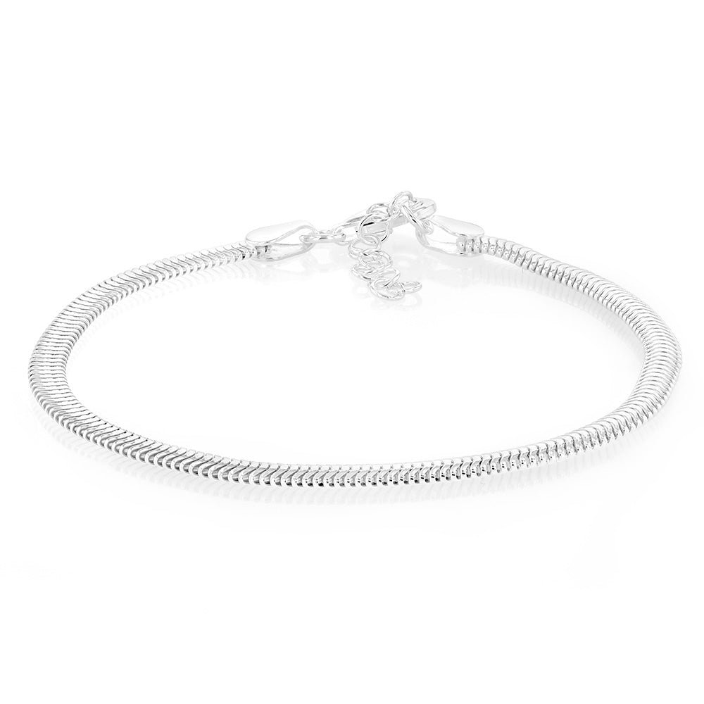 Sterling Silver Oval Snake 17+3cm Bracelet