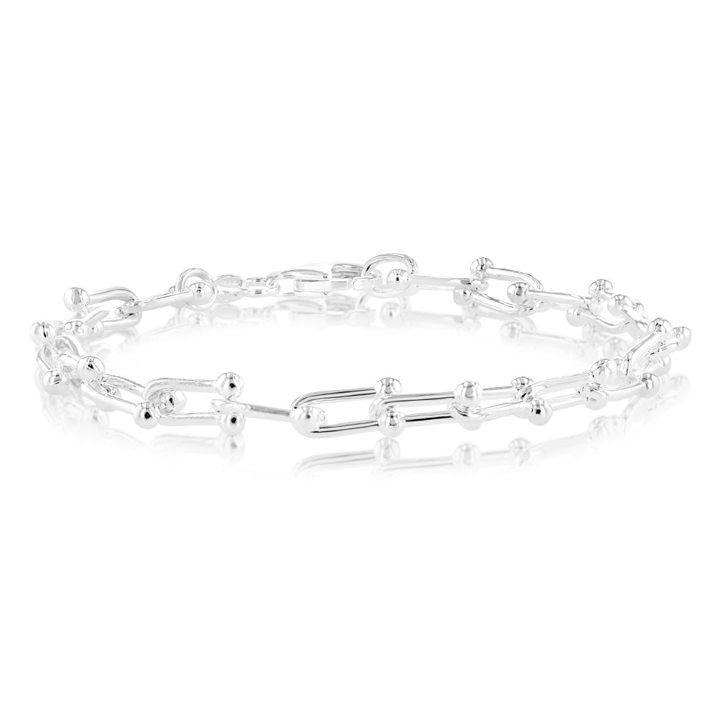 Sterling Silver Fancy U Link 19cm Bracelet