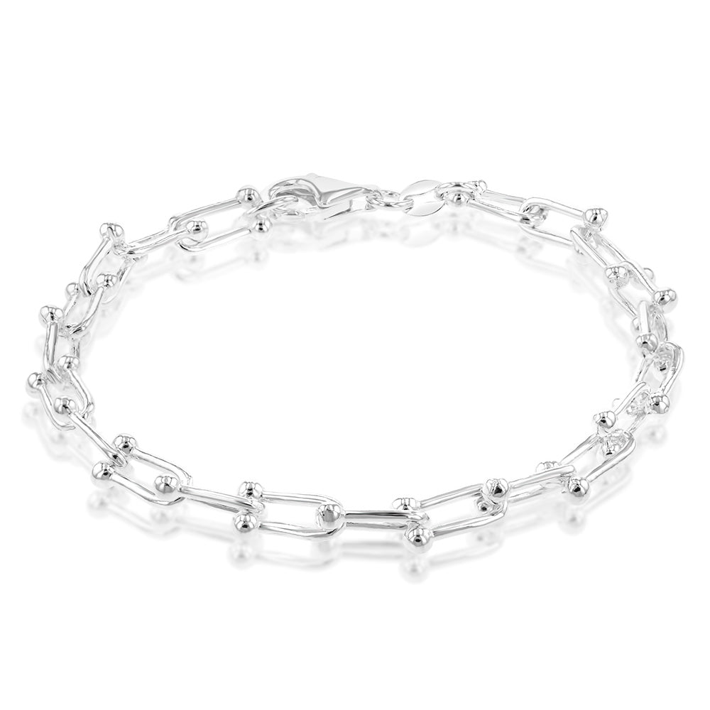 Sterling Silver Fancy U Link 19cm Bracelet