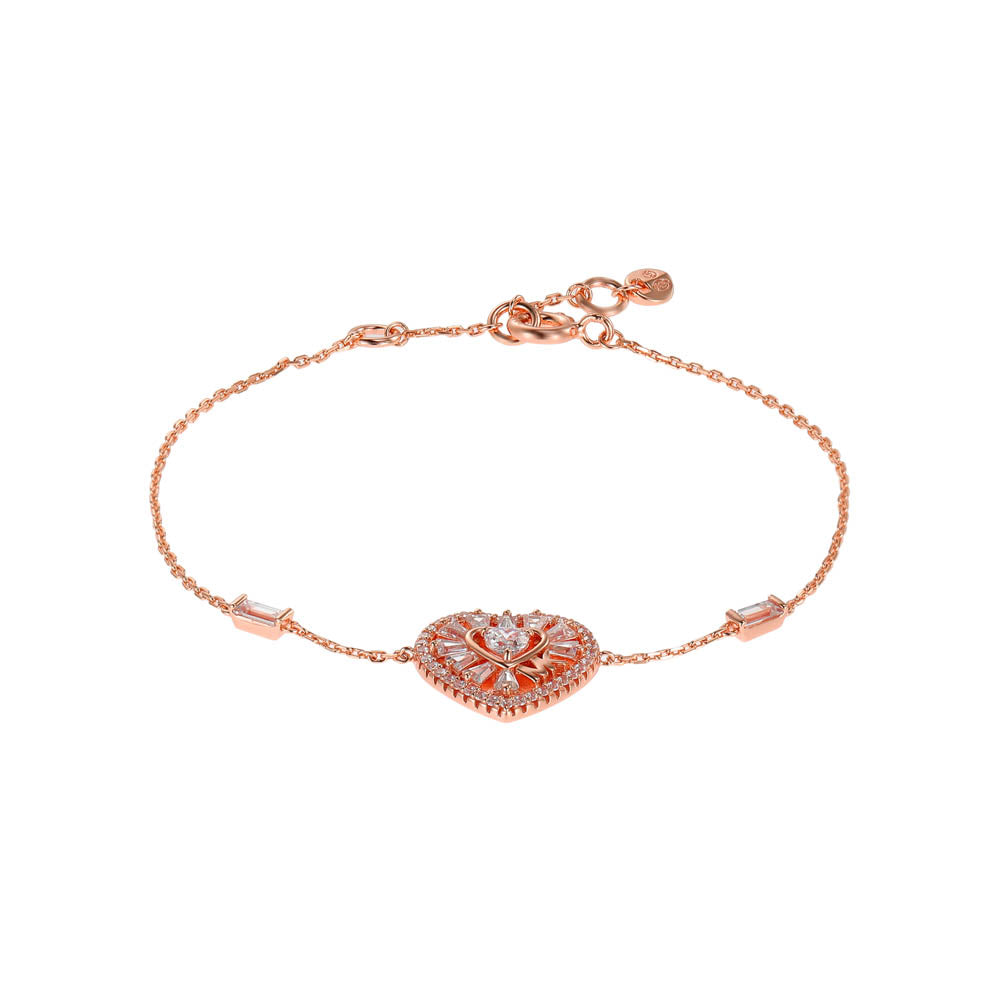 Michael Kors 14ct Rose Gold Plated Sterling Silver Tapered Baguette CZ Heart Bracelet