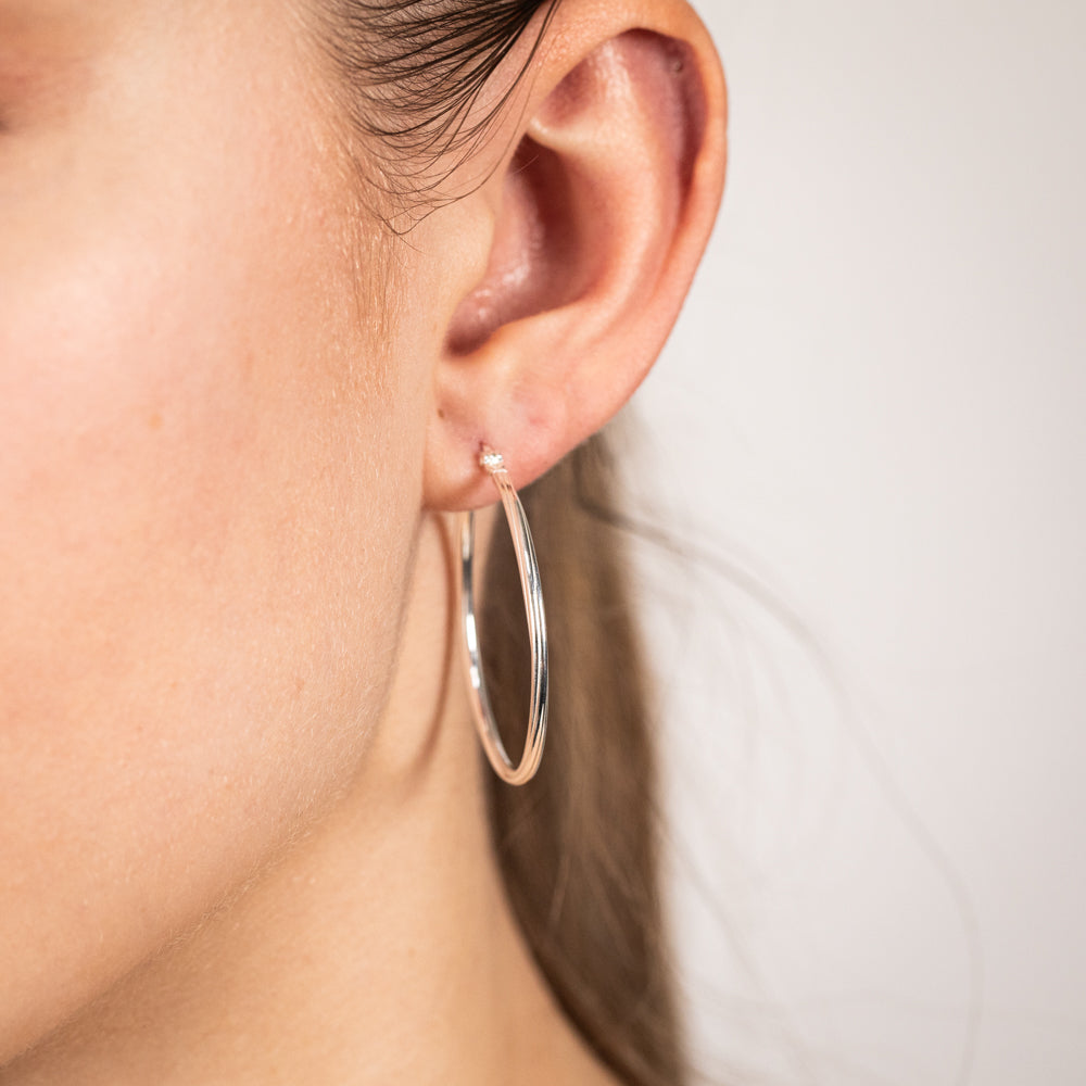 Sterling Silver Ribbed 30mm Hoop Earrings