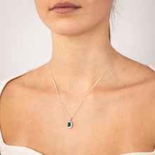 Load image into Gallery viewer, Sterling Silver Green White Zirconia Rectangle Pendant On Chain