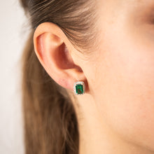 Load image into Gallery viewer, Sterling Silver Green &amp; White Zirconia Rectangle Stud Earrings