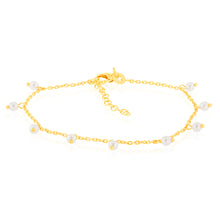 Load image into Gallery viewer, Sterling Silver Gold Plated Simulated Pearl Charm 19cm Bracelet