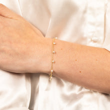 Load image into Gallery viewer, Sterling Silver Gold Plated Simulated Pearl Charm 19cm Bracelet