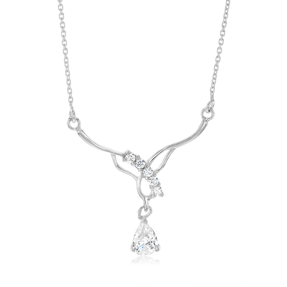 Sterling Silver Zirconia Fancy Pendant On Chain