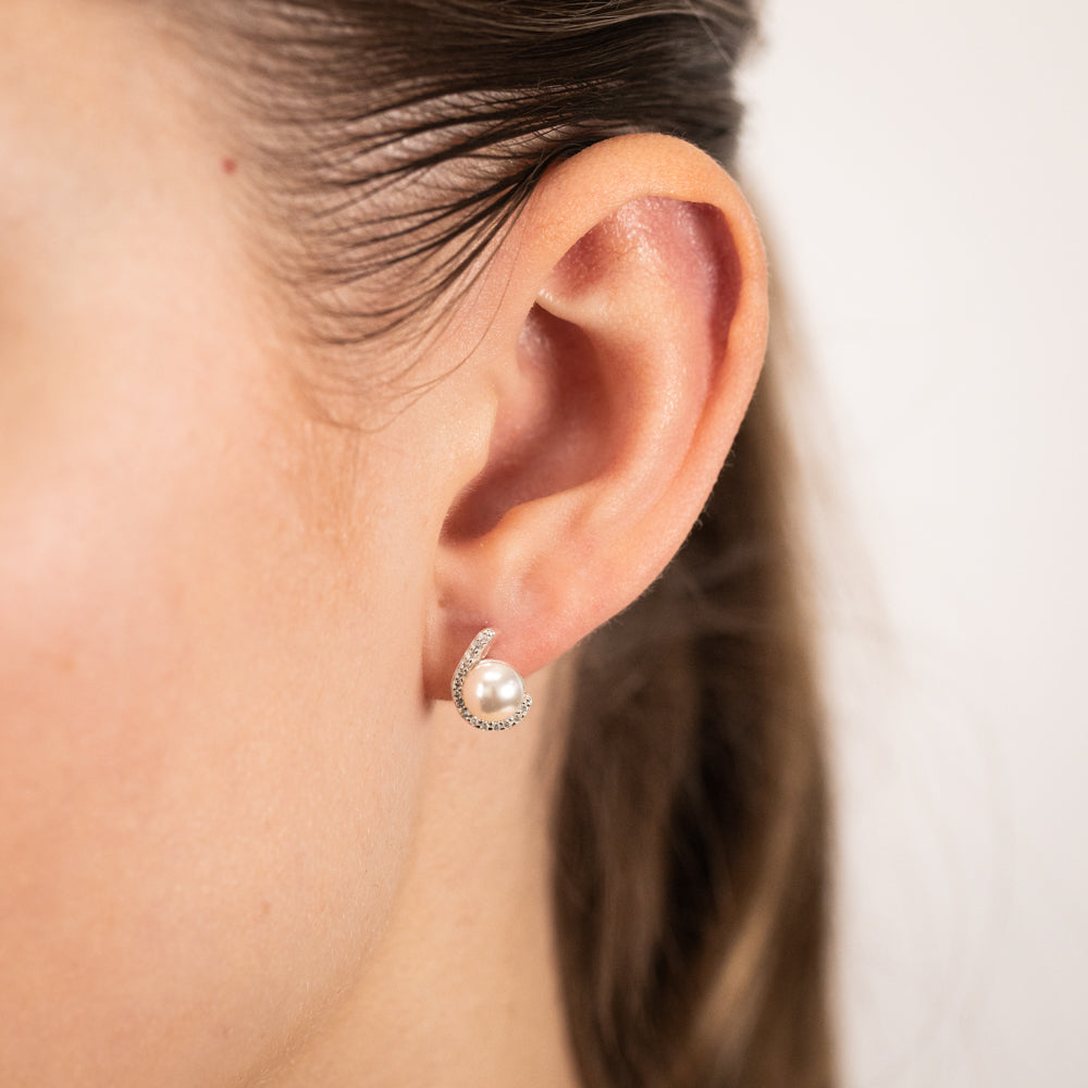 Sterling Silver Zirconia And Simulated Pearl Stud Earrings