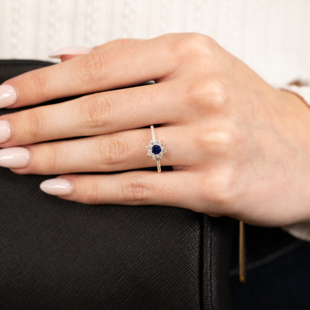 Sterling Silver White And Blue Zirconia Flower Ring