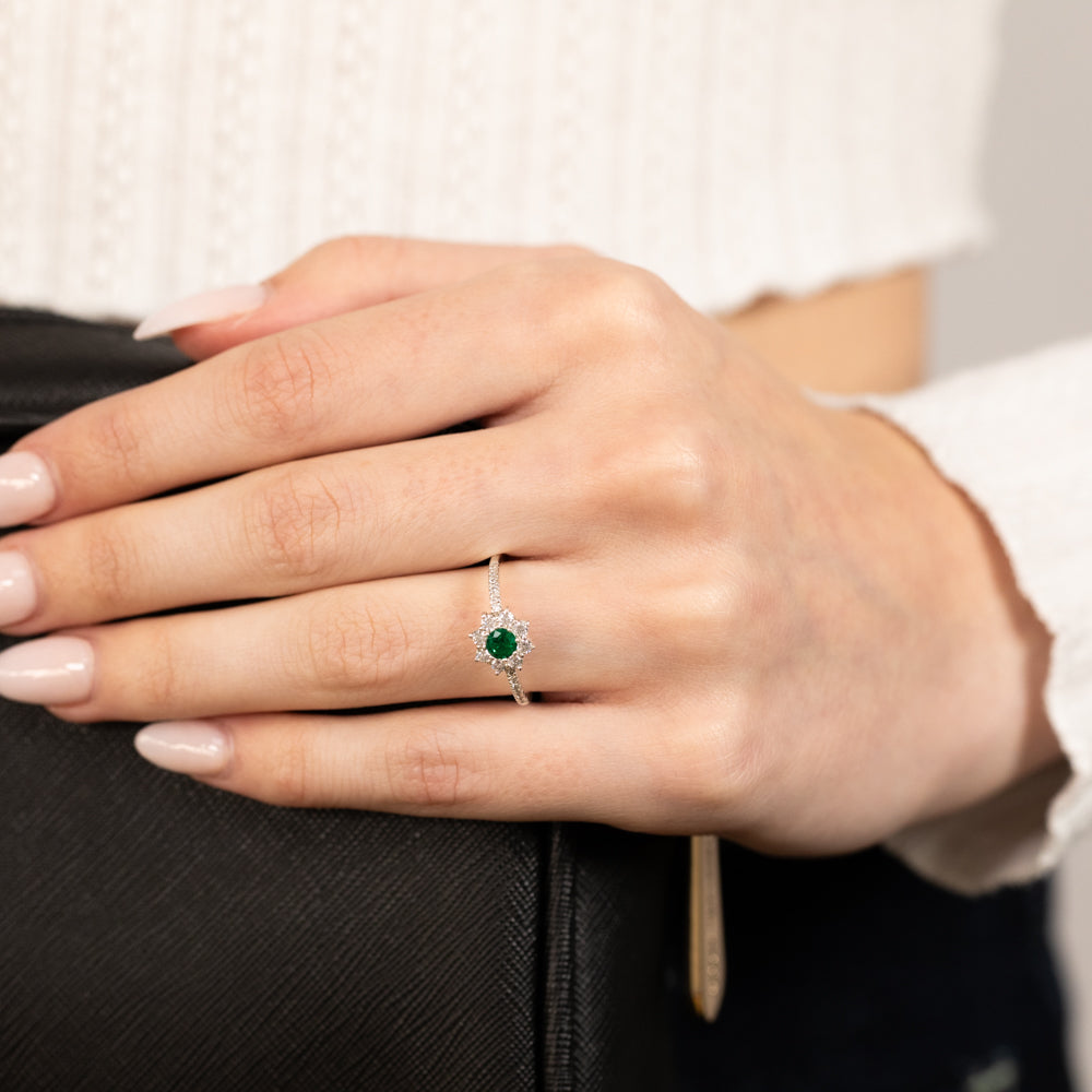 Sterling Silver White And Green Zirconia Ring