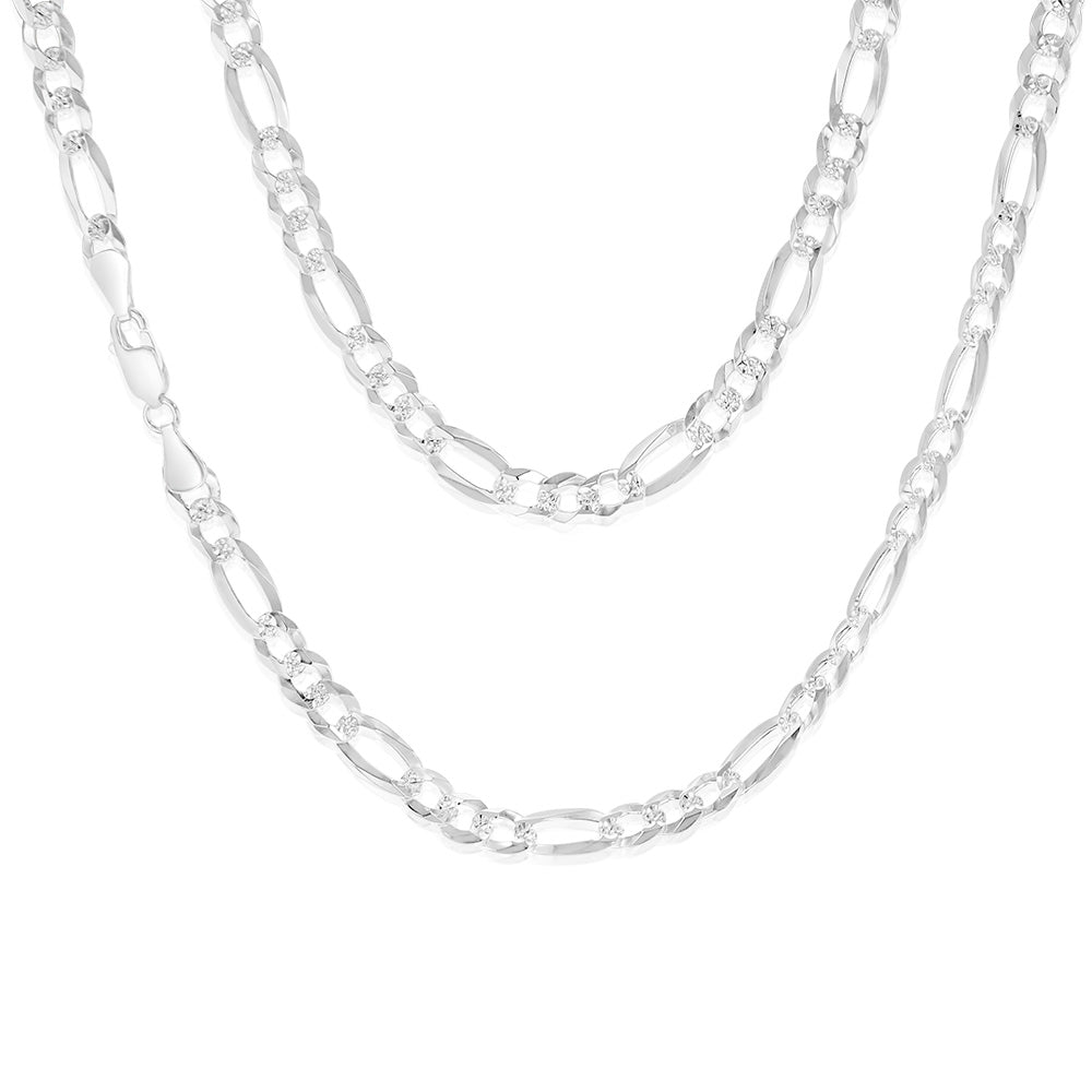 Sterling Silver Beveled Fancy 1:3 Figaro 160 Gauge 45cm Chain