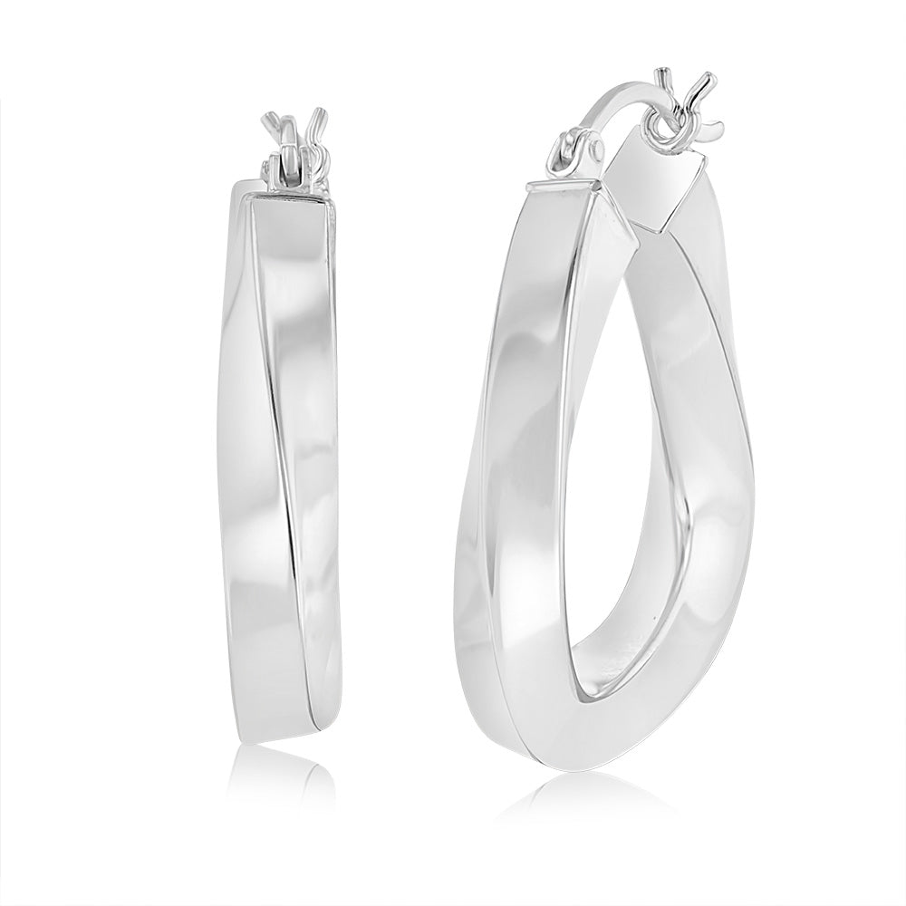 Sterling Silver Twisted Polished Triangle Hoop Earrings