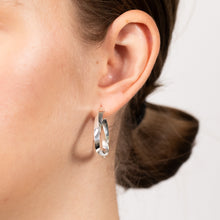 Load image into Gallery viewer, Sterling Silver Twisted Polished Triangle Hoop Earrings