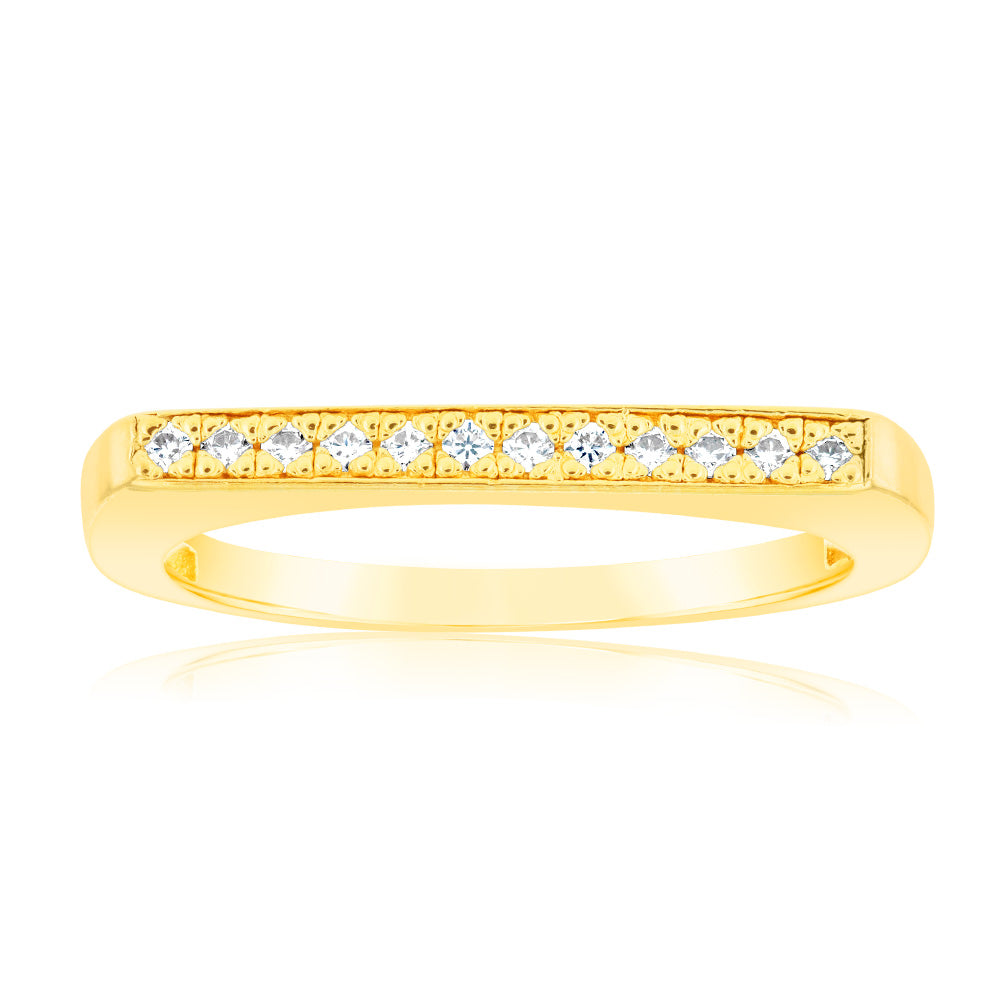 Sterling Silver Gold Plated Fancy Zirconia Channel Ring