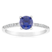 Load image into Gallery viewer, Sterling Silver Blue Sapphire Zirconia 4 Claw Ring