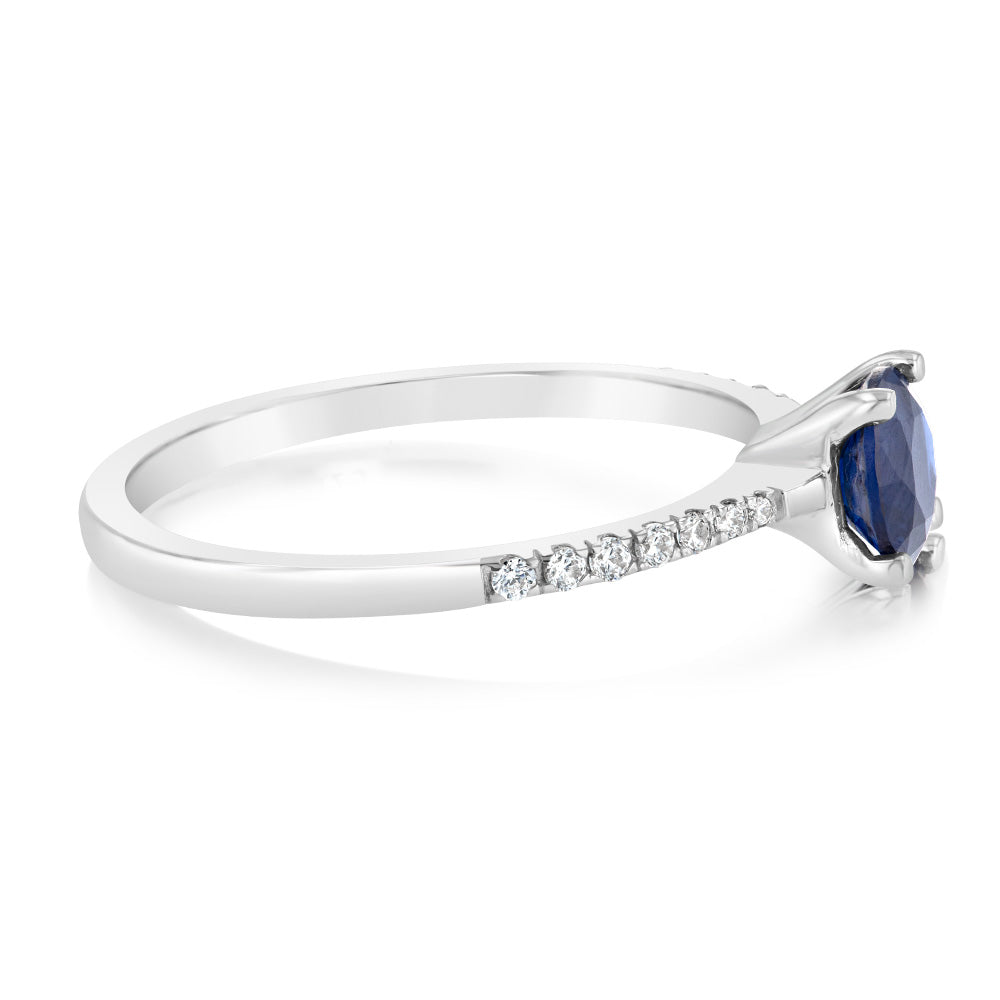 Sterling Silver Blue Sapphire Zirconia 4 Claw Ring