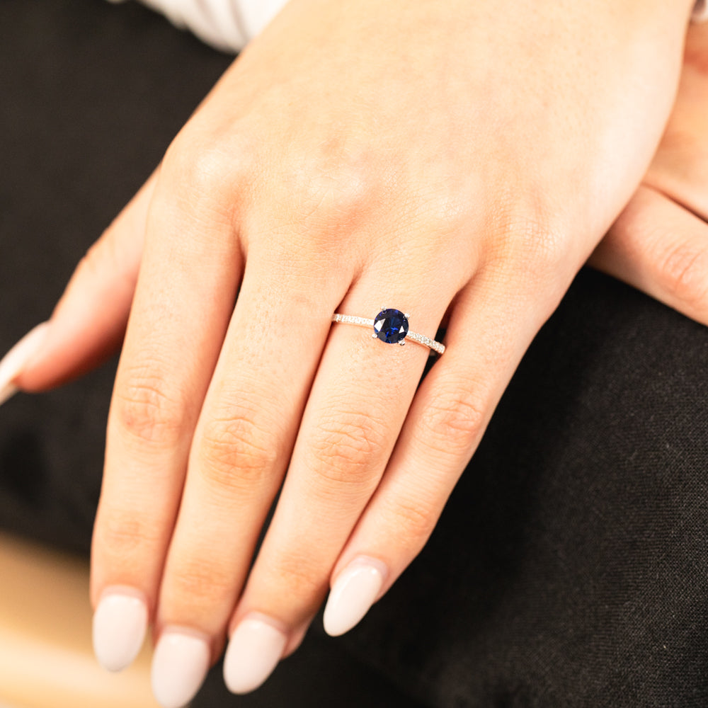 Sterling Silver Blue Sapphire Zirconia 4 Claw Ring