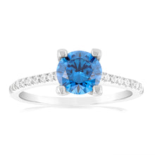 Load image into Gallery viewer, Sterling Silver Ink Blue Zirconia 4 Claw Ring