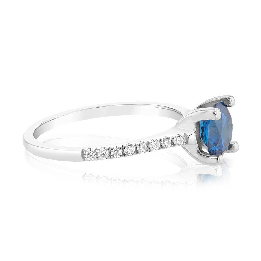 Sterling Silver Ink Blue Zirconia 4 Claw Ring