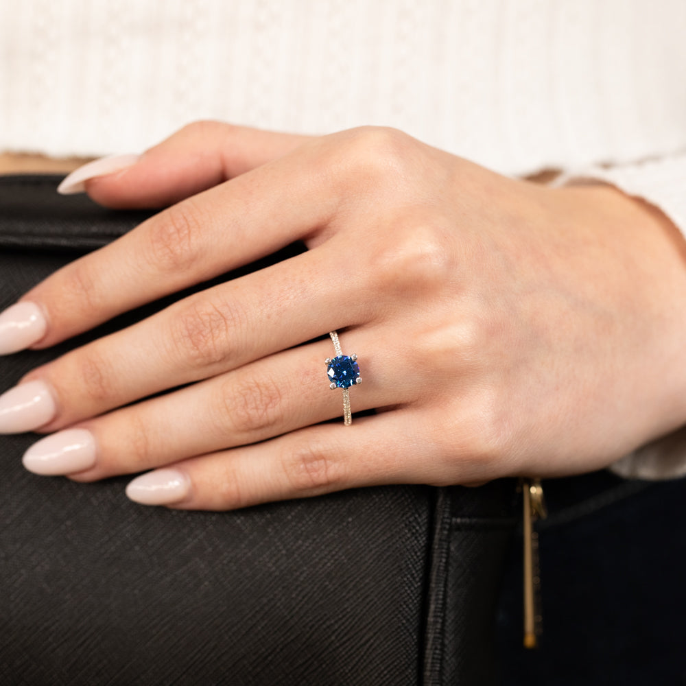 Sterling Silver Ink Blue Zirconia 4 Claw Ring