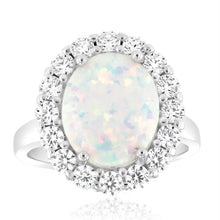 Load image into Gallery viewer, Sterling Silver Zirconia And Created Opal Oval Ring