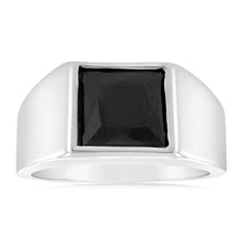 Load image into Gallery viewer, Sterling Silver Square Black Zirconia Gents Ring