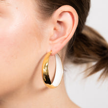 Load image into Gallery viewer, Sterling Silver Gold Plated White Enamel Inside 40mm Hoop Earrings