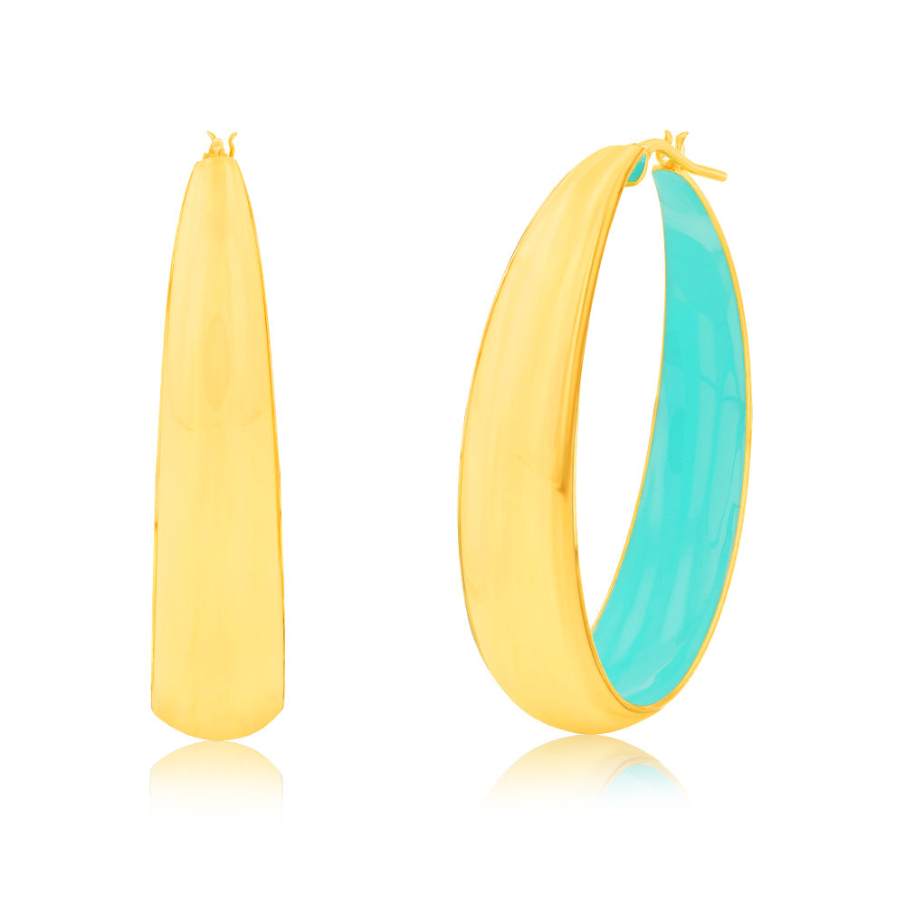 Sterling Silver Gold Plated Aqua Enamel Inside Hoop Earrings