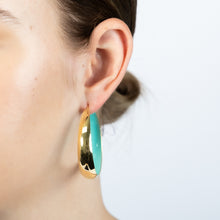 Load image into Gallery viewer, Sterling Silver Gold Plated Aqua Enamel Inside Hoop Earrings