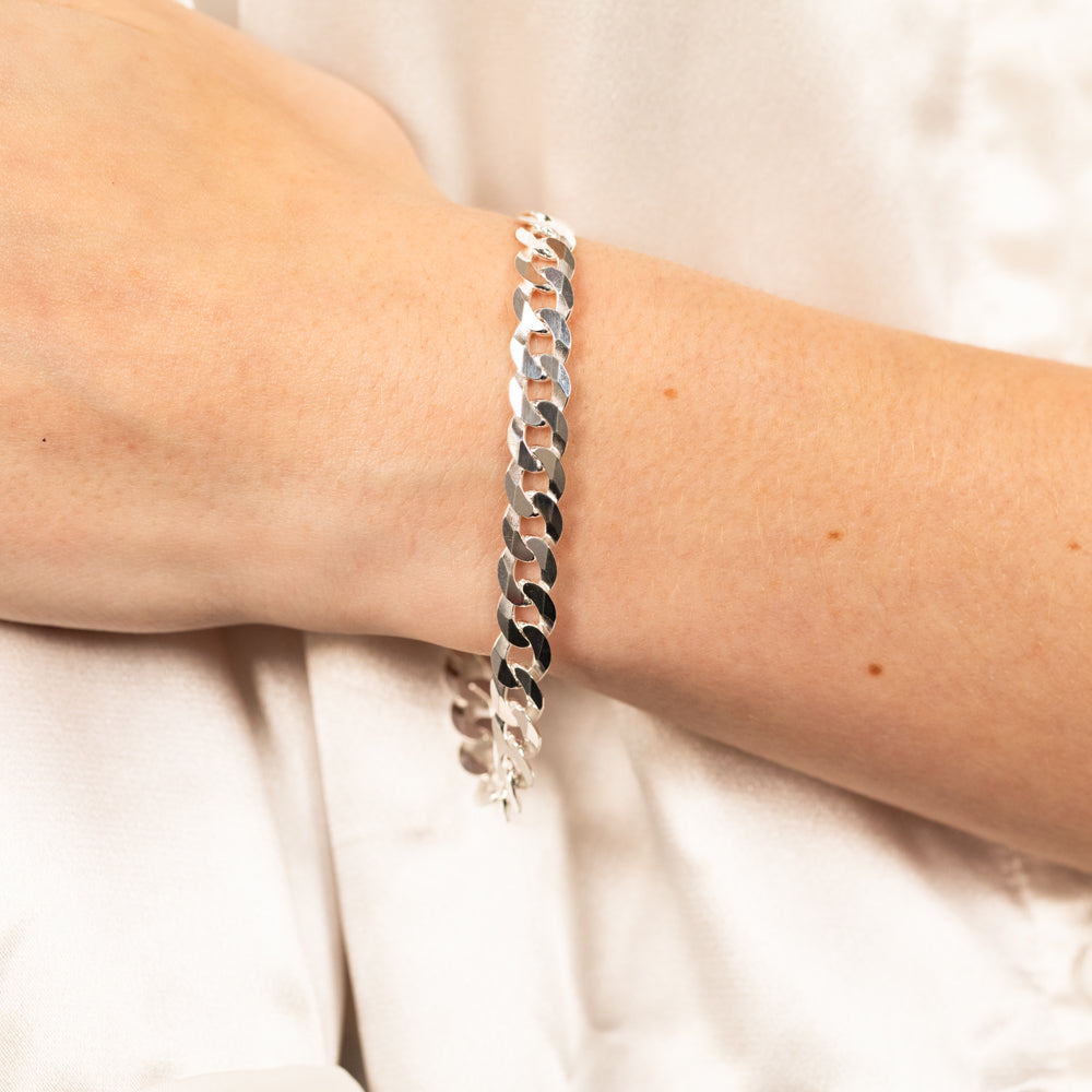 Sterling Silver Beveled Curb 21cm Bracelet