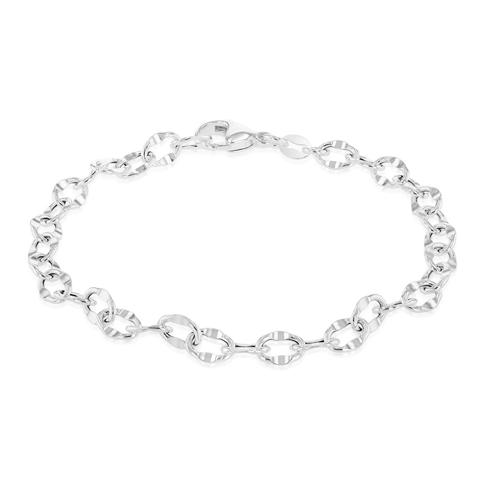 Sterling Silver Fancy Diamond Cut 19cm Bracelet