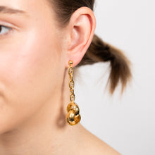 Load image into Gallery viewer, Sterling Silver Gold Plated Circles On Anchor Chain Drop Earrings