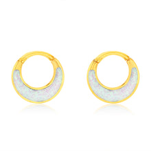 Load image into Gallery viewer, Sterling Silver Gold Plated Fancy Created Opal Hoop Earrings