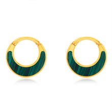 Load image into Gallery viewer, 9ct Sterling Silver Gold Plated Fancy Natural Malachite Hoop Earrings