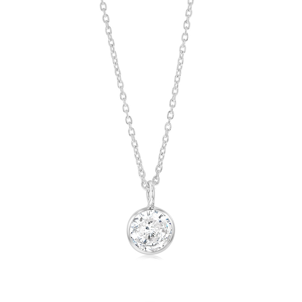 Sterling Silver Round Zirconia Pendant On Chain