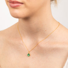 Load image into Gallery viewer, Sterling Silver Gold Plated Four Leaf Green Enamel Flower Pendant On Chain