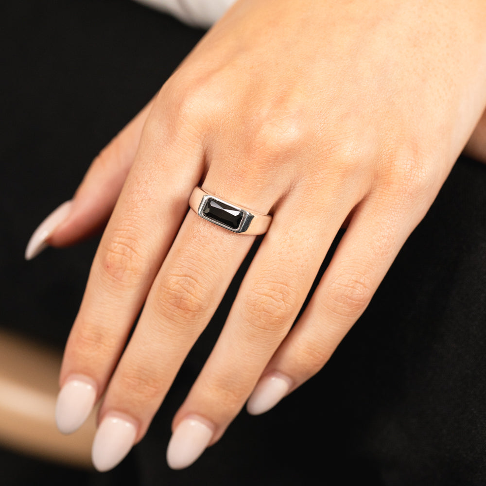 Sterling Silver Black Rectangle Cubic Zirconia Ring