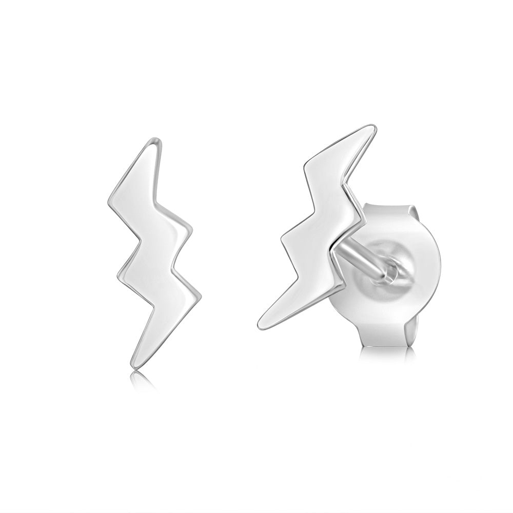 Sterling Silver Lightning Bolt Stud Earrings