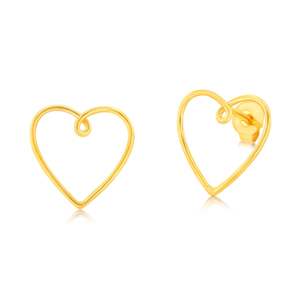 Sterling Silver Gold-Plated Heart Outline Stud Earrings