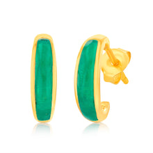 Load image into Gallery viewer, Sterling Silver Gold Plated Natural Green Agate Half Hoop Earrings