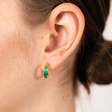 Load image into Gallery viewer, Sterling Silver Gold Plated Natural Green Agate Half Hoop Earrings