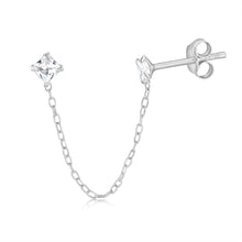 Load image into Gallery viewer, Sterling Silver Zirconia Double Stud With Chain One Earring Only