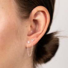 Load image into Gallery viewer, Sterling Silver Zirconia Double Stud With Chain One Earring Only