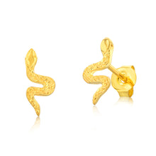 Load image into Gallery viewer, Sterling Silver Gold Plated Patterned Snake Stud Earrings