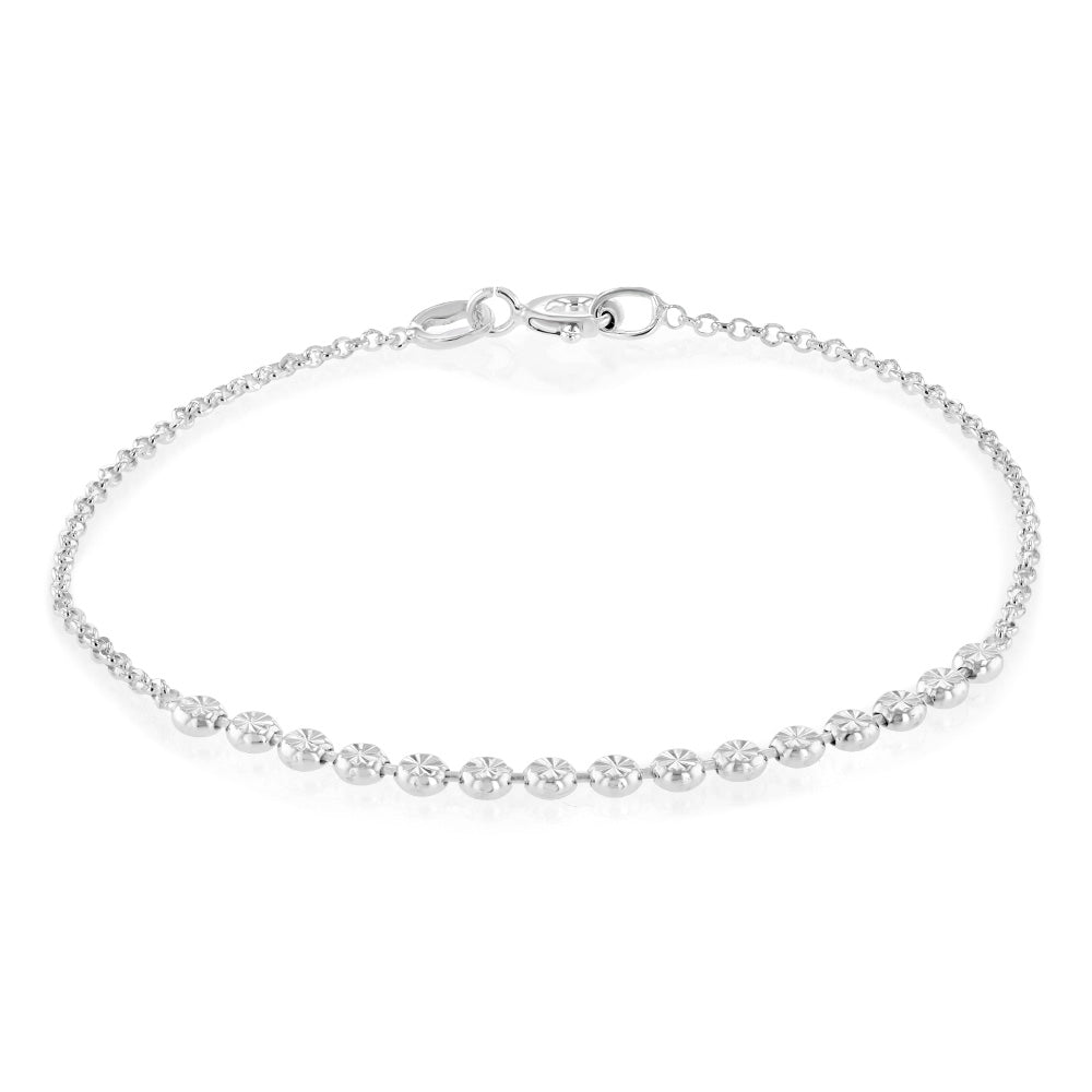 Sterling Silver Diamond Cut Beads Fancy 17cm Bracelet